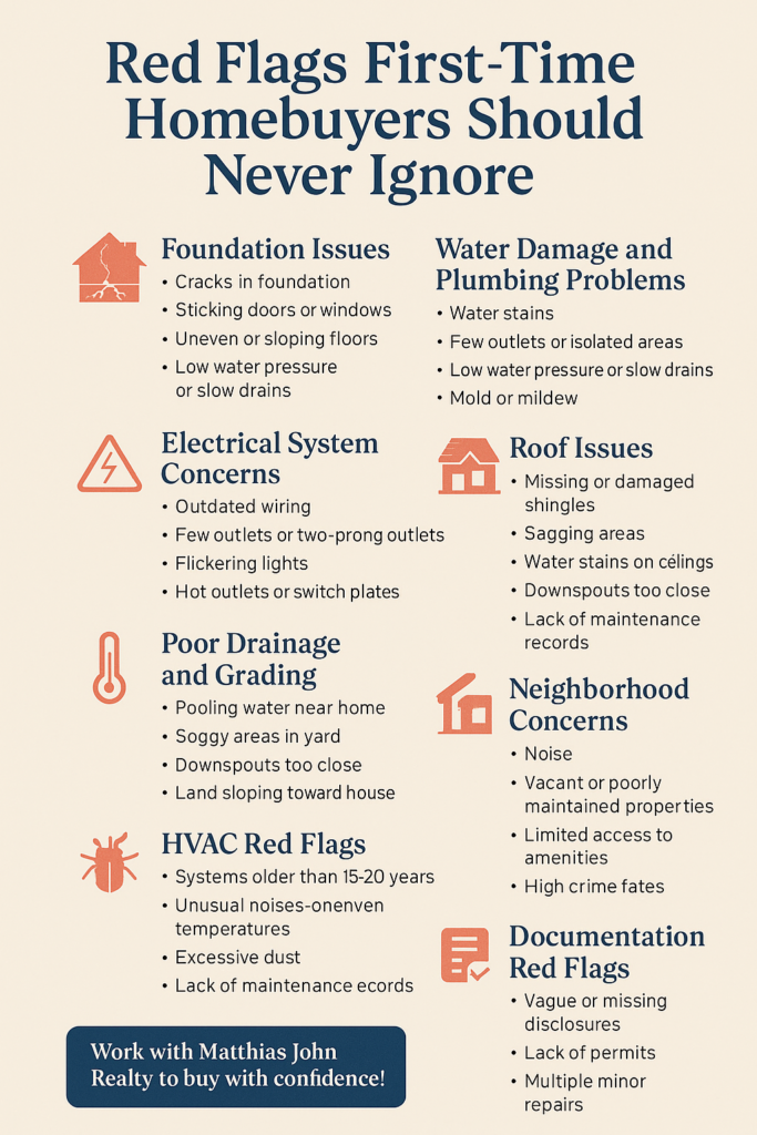 an infographic for first time homebuyers that are looking to avoid red flags when purchasing their first home in charlottesville